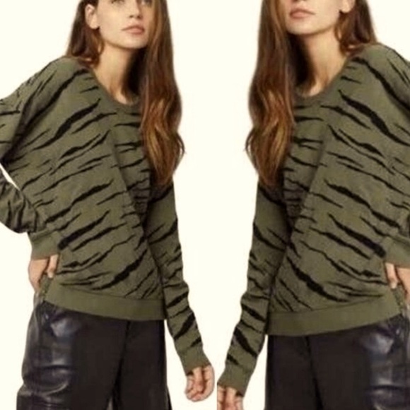 Rails Marlo Olive Flocked Tiger Print Sweatshirt Top Women’s S Textured Boho - Picture 2 of 16